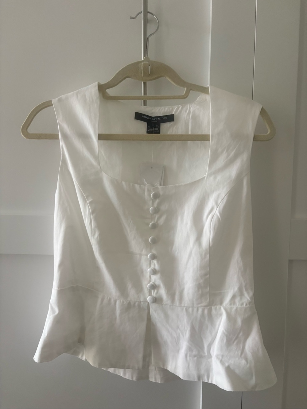 French Connection White Button-Front Peplum Tank Top